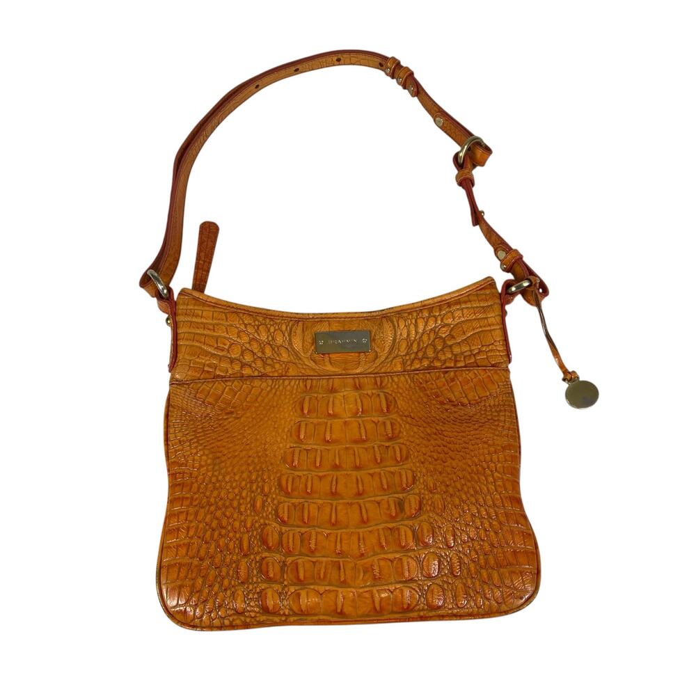 Brahmin Orange Crocodile Embossed Leather Shoulder Bag